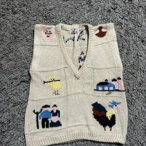 Retro Vintage Crochet Sweater Vest Size S With Animal Designs